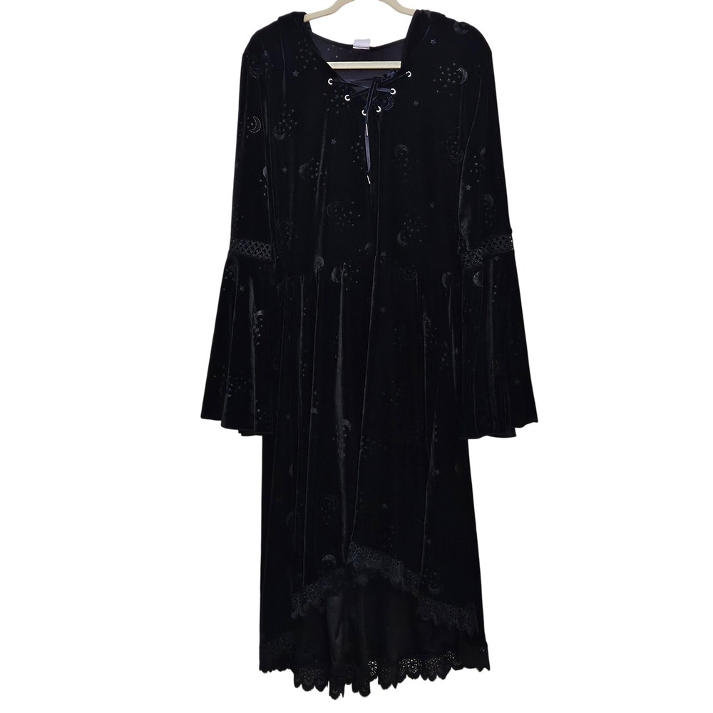 Spirit Velvet Dress Coven 1X Black Celestial Whimsigoth Bell Sleeve Gothic Witch